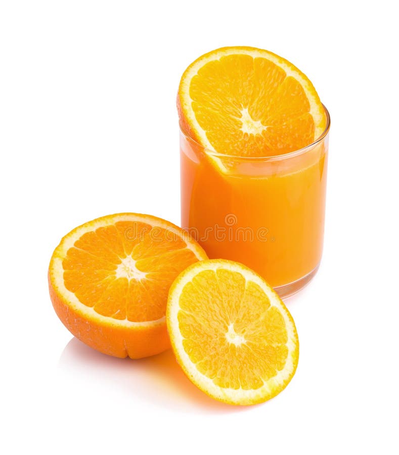 Orange Juice and Slices of Orange Isolated on White. Stock Photo