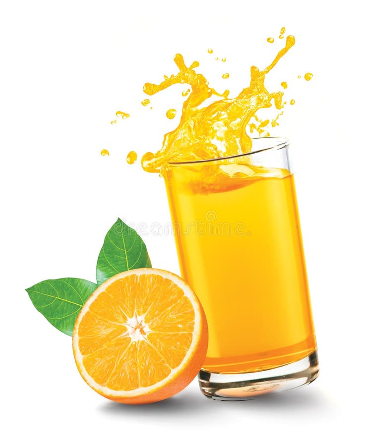 Orange Juice Splash Out Of Glass With Orange Fruit On White Background Stock Photo Image Of Freshness Liquid