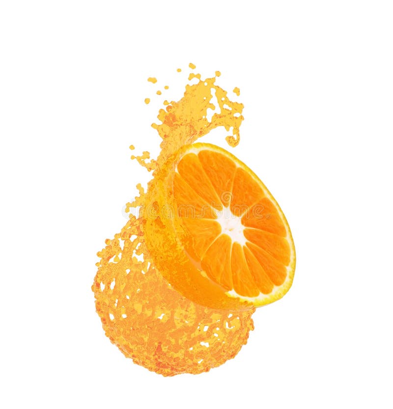 Orange juice splashing with its fruits isolated on white background Orange juice splashing with its fruits isolated on white background