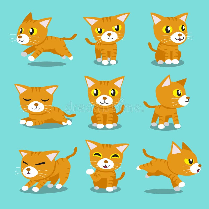 Cartoon character orange cat poses for design. Cartoon character orange cat poses for design.