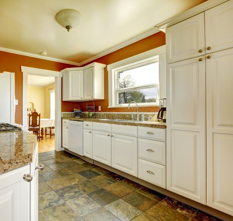 Orange Kitchen Room with White Stock Image Image of furniture, clean 38771035
