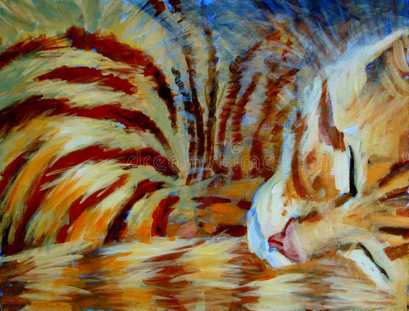 Acrylic Painting of an orange kitten sleeping - painting by Linda Bucklin (me). Acrylic illustrations