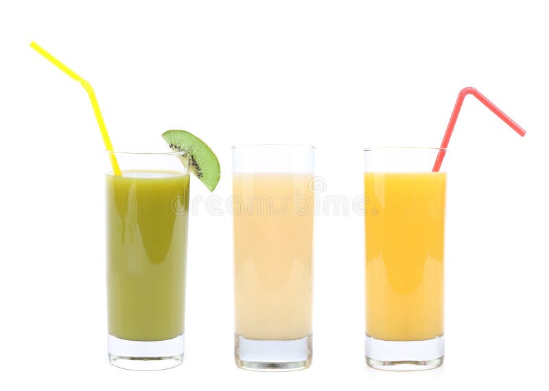 Orange, kiwi and banana juice stock images