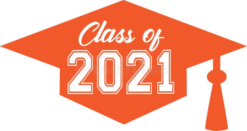 Orange Class of 2021 text inside Graduation Cap Graphic. Orange Class of 2021 text inside Graduation Cap Graphic