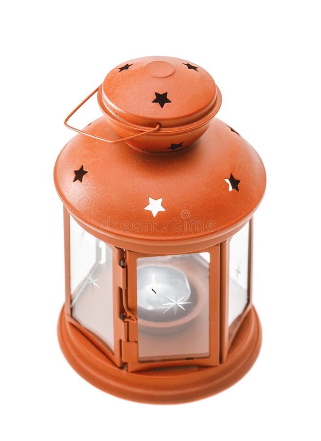 Orange Lantern with Flame Isolated Stock Photo Image of lamp, antique