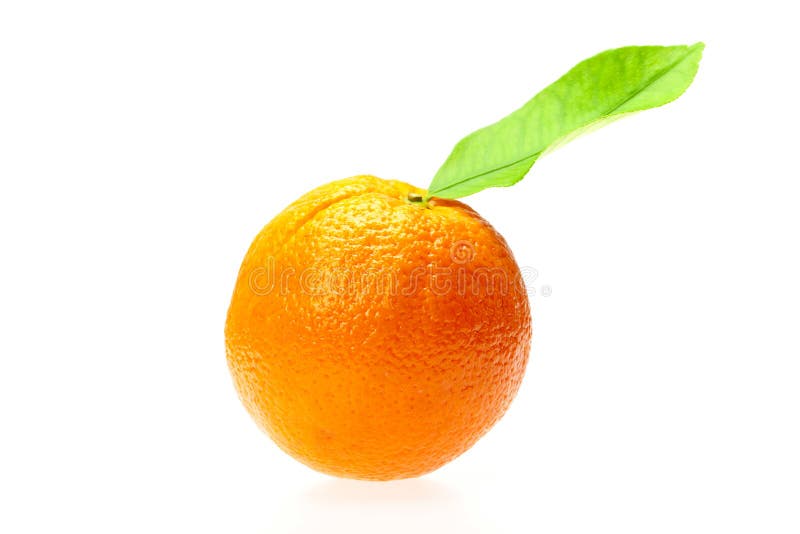 Orange with leaf stock image. Image of isolated, objects 13392647