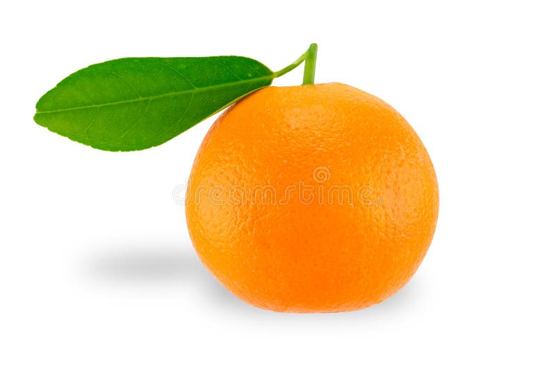 Orange with Leaf on White Background, Clipping Path Stock Photo - Image