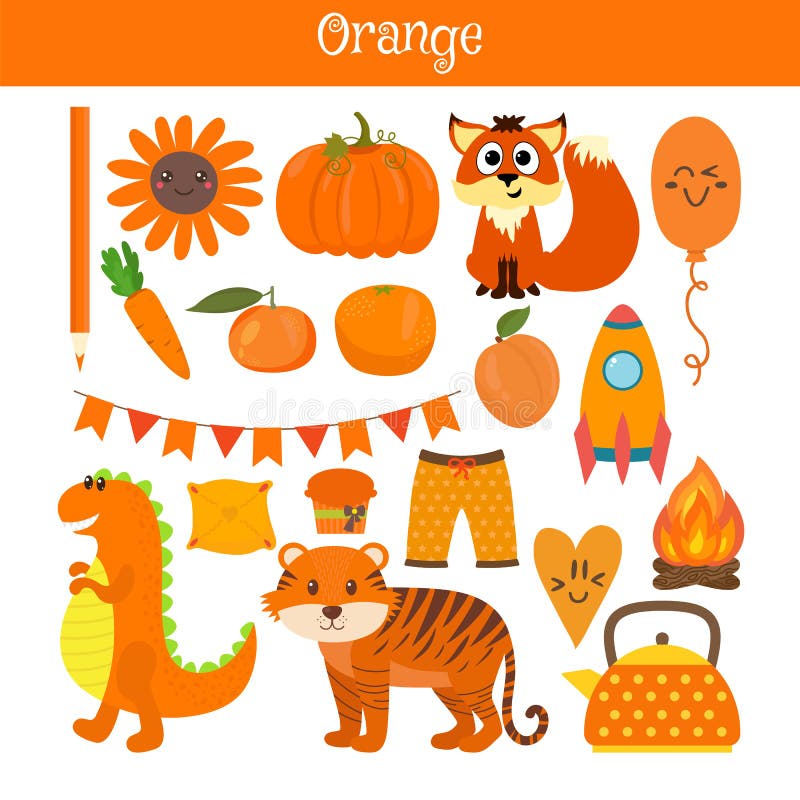 Orange. Learn the color. Education set. Illustration of primary colors. Vector illustration