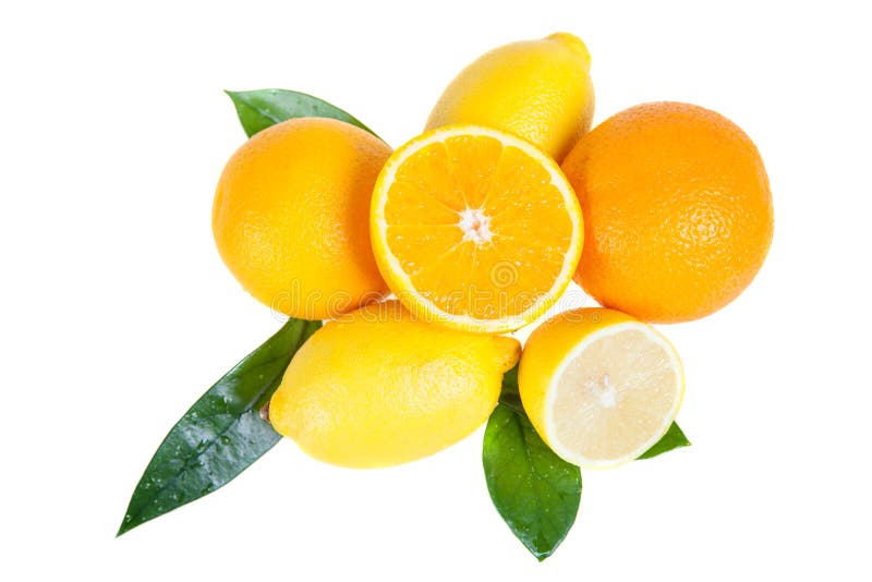 Orange and Lemon Fruit with Leaves Stock Image Image of lemon