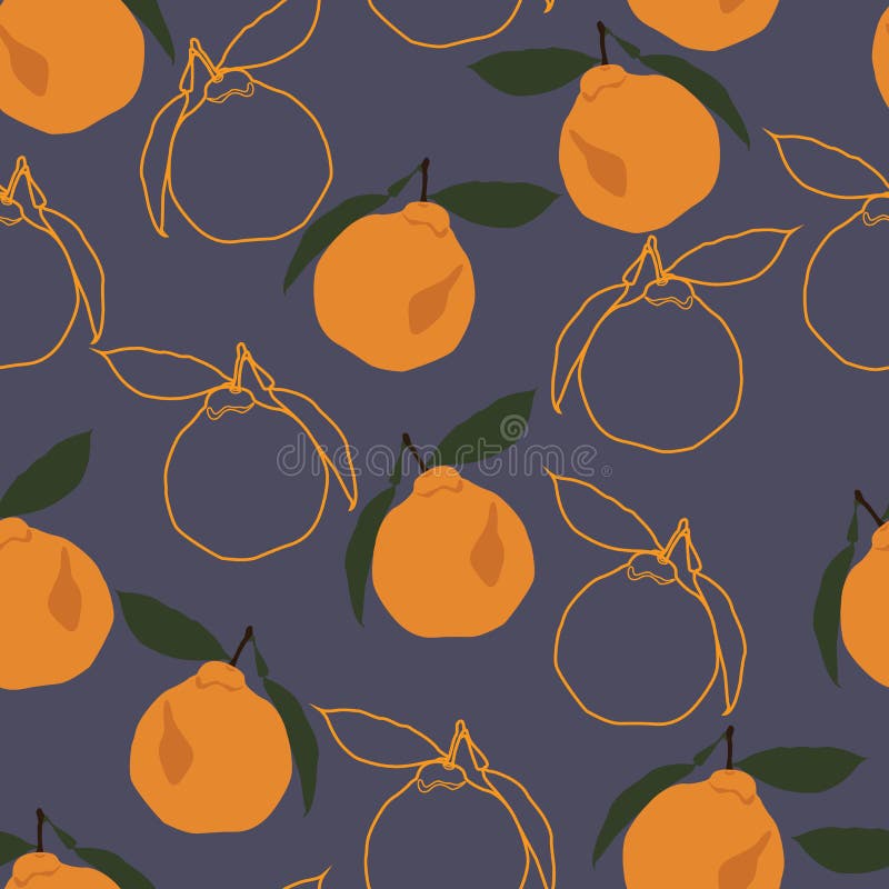 Orange Line Art Fruit Vector Seamless Pattern Texture. Stock Vector