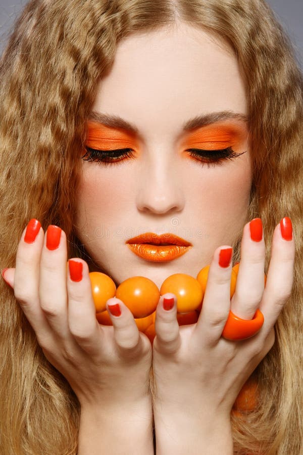 Orange makeup stock photo. Image of beauty, elegance 14737094