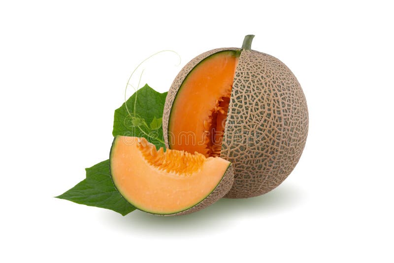 Orange melon or cantaloupe melon with seeds isolated on white background
