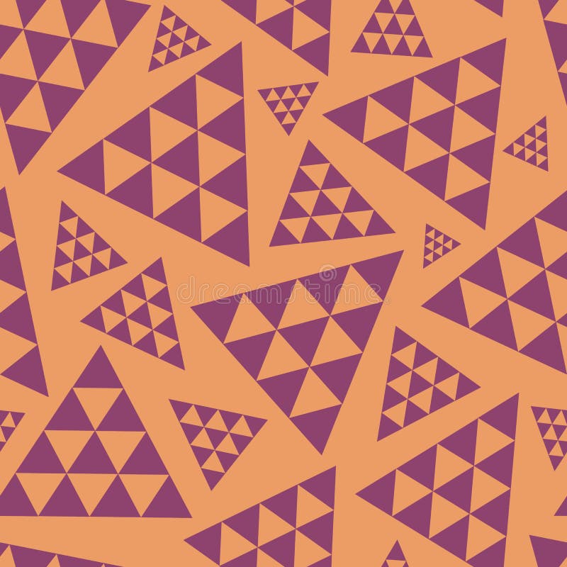Orange och purpurfärgad slumpmässig modell för triangelrepetitionvektor Modern livlig bohovibe Utmärkt för yoga, skönhetsprodukte stock illustrationer Orange och purpurfärgad slumpmässig modell för triangelrepetitionvektor Modern livlig bohovibe Utmärkt för yoga, skönhetsprodukte stock illustrationer