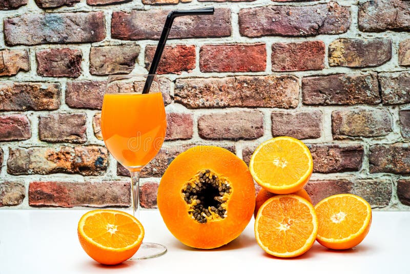 Orange and Papaya Juice with Glass Cup Stock Photo Image of detox