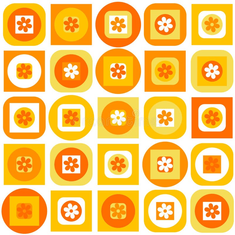 Orange pattern of geometric shapes and flowers stock illustration