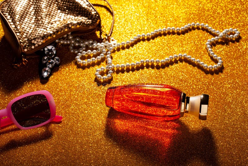 Orange Perfume Bottle and Pearl Stock Image Image of essential, glass