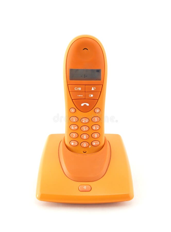 Orange phone stock photo. Image of phone, speak, hand 4529234