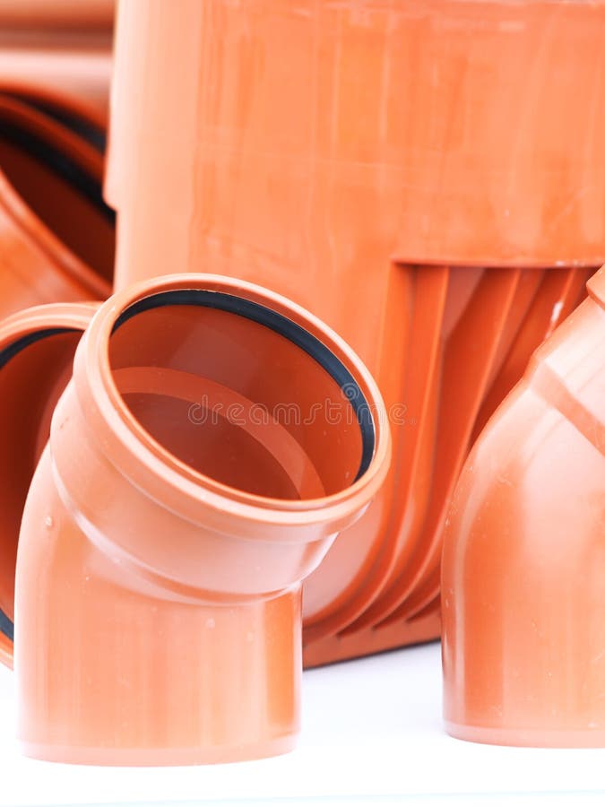 Orange Pieces Drain Pipes Pvc On White Background Stock Photos Image