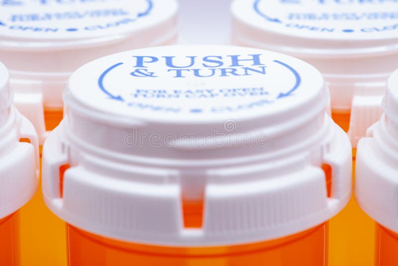 Orange Plastic Empty Prescription Containers with Child-Resistant Push&Turn  Cap. Stock Image - Image of bottle, container: 140418661