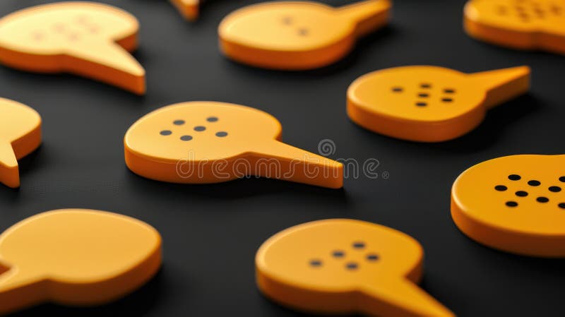 Orange plastic speech bubbles on a black surface. Suitable for communication concepts stock photo
