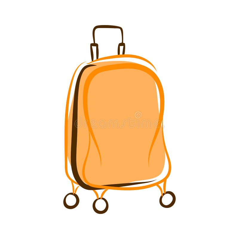 Orange plastic suitcase with wheels, retractable handle royalty free illustration