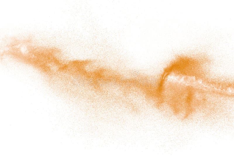 Orange Powder Dust Particles Explosion on White Background.Orange Dust