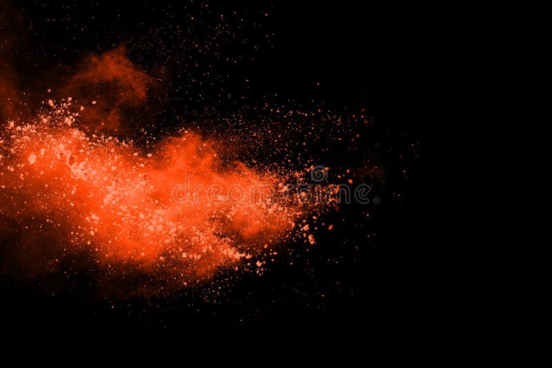 Orange Powder Explosion on Black Background. Stock Photo Image of