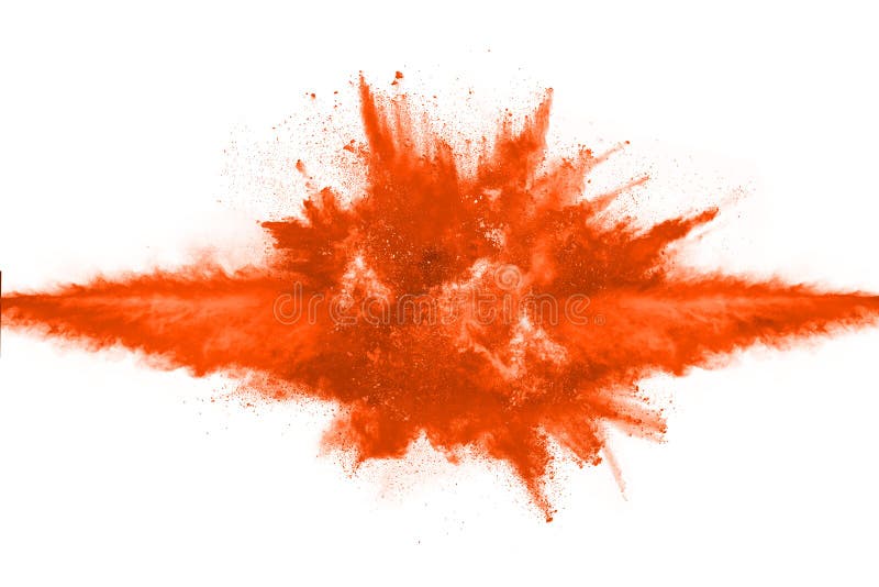 Orange powder explosion on white background. stock photography