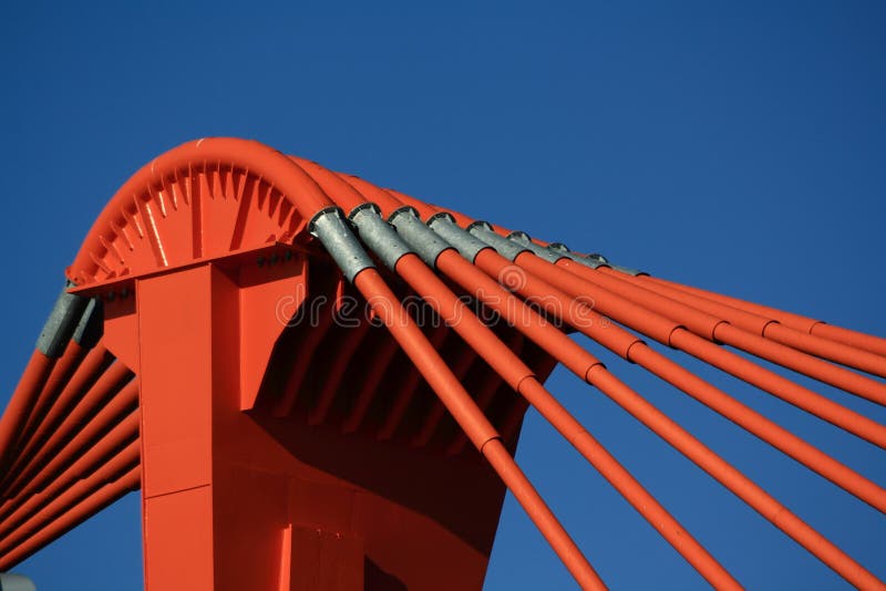 Orange pylon of bridge