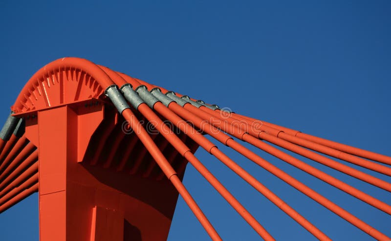 Orange pylon of bridge
