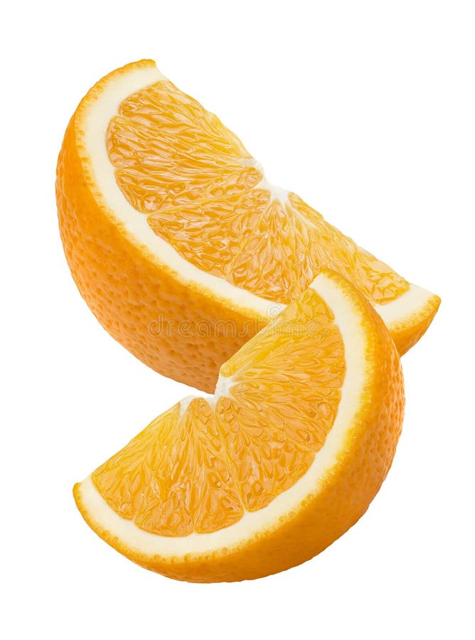Orange Quarter Slices Perfect Isolated on White Background Stock Photo