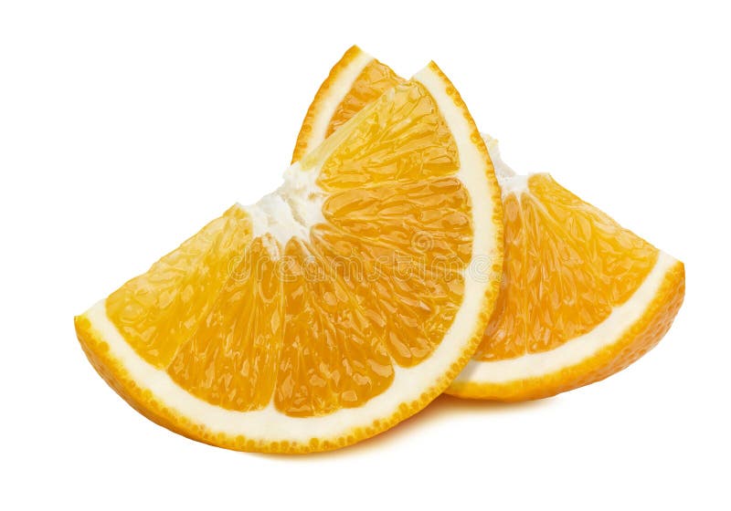 Orange Quarter Slices Perfect Isolated on White Background Stock Photo