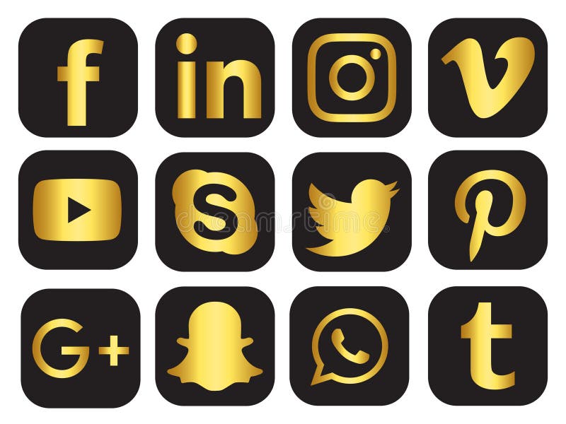 Most popular social media icons with golden color