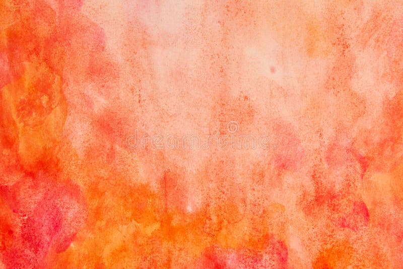 Handmade orange red abstract watercolor background painted on plain paper with a grainy look. Handmade orange red abstract watercolor background painted on plain paper with a grainy look.