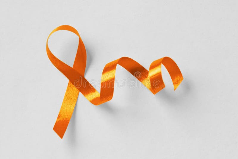 Orange Ribbon with Safety Pin on White Background - Concept of Leukemia ...