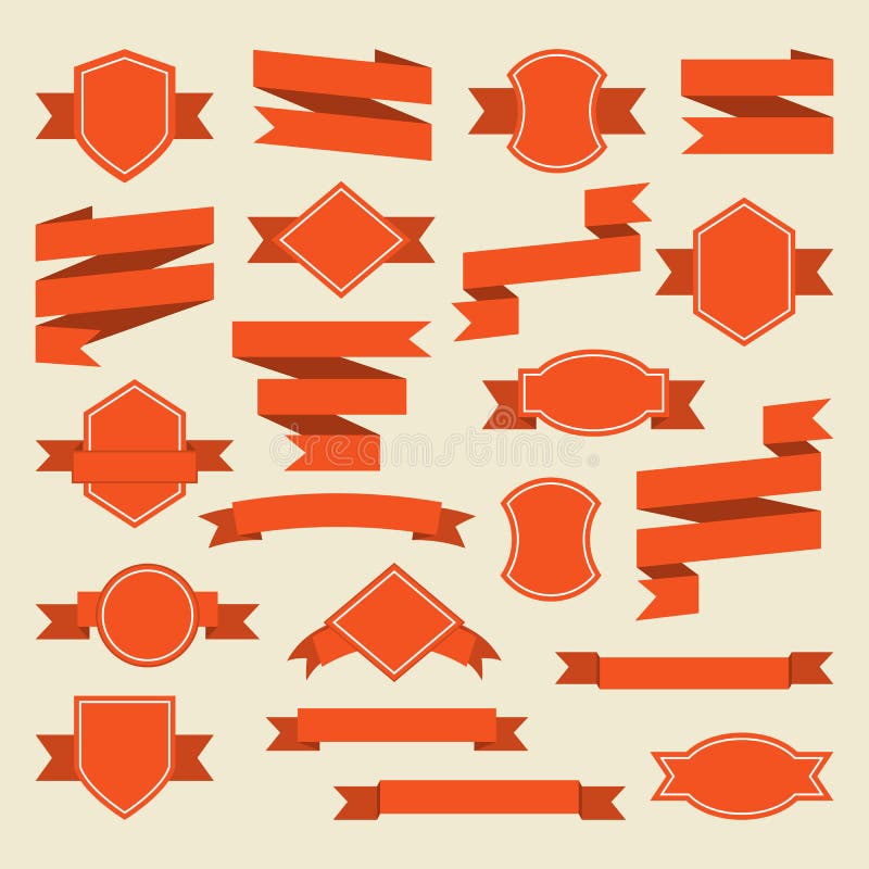 Orange Ribbons and Label Set in Flat Style Stock Illustration -  Illustration of decoration, empty: 49763012