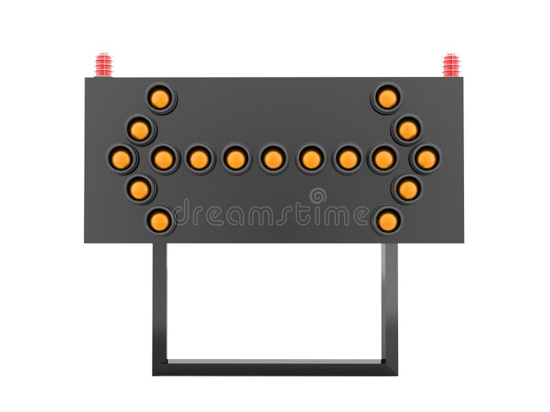 Orange road barrier arrows light isolated vector illustration