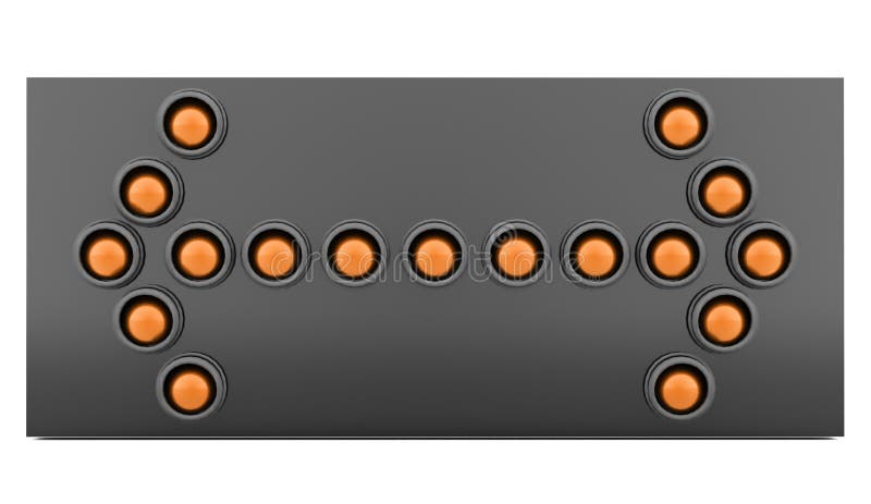 Orange road barrier arrows light isolated vector illustration