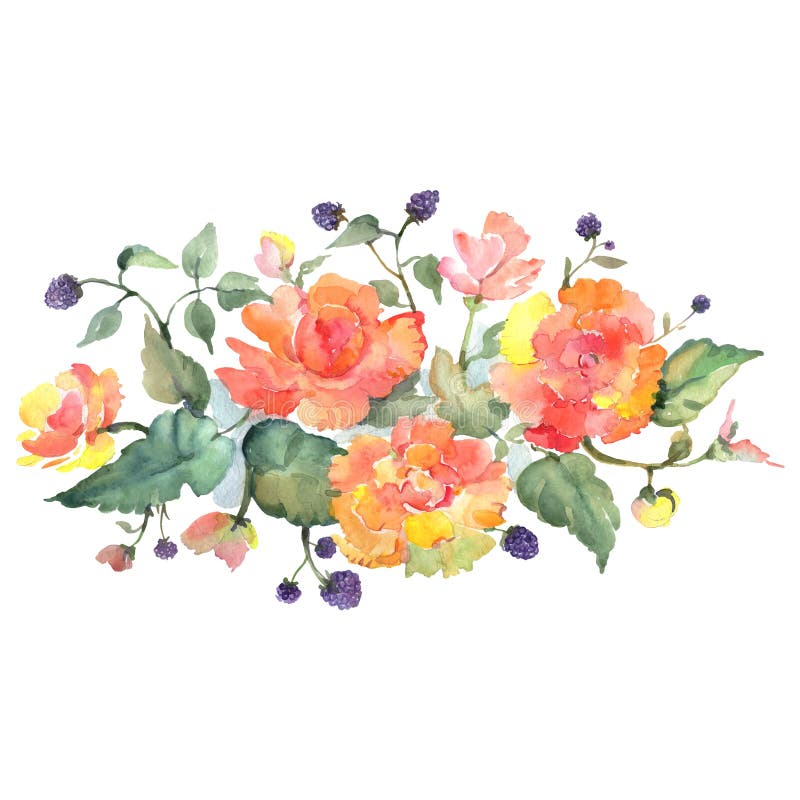 Orange rose bouquet floral botanical flowers. Watercolor background set. Isolated bouquets illustration element.