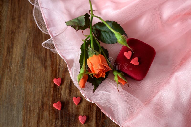 An Orange Rose and a Box for Jewellery Stock Image Image of date