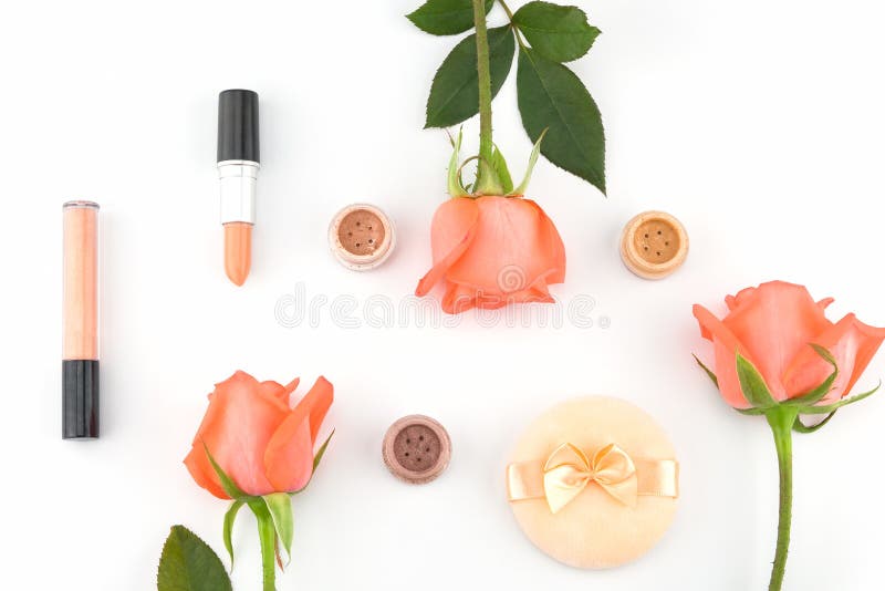 Orange rose and cosmetics royalty free stock image Orange rose and cosmetics royalty free stock image