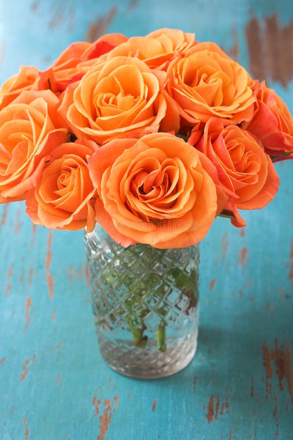 Orange Rose Flowers In Vase Stock Image Image of rustic, orange 3722655
