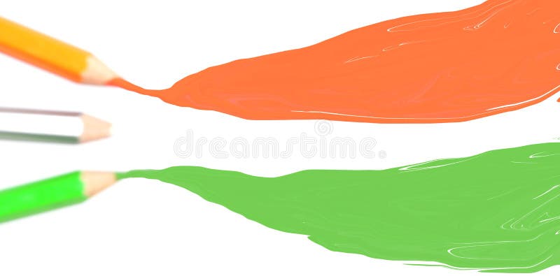 Orange saffron White green colour pencils drawing wavy