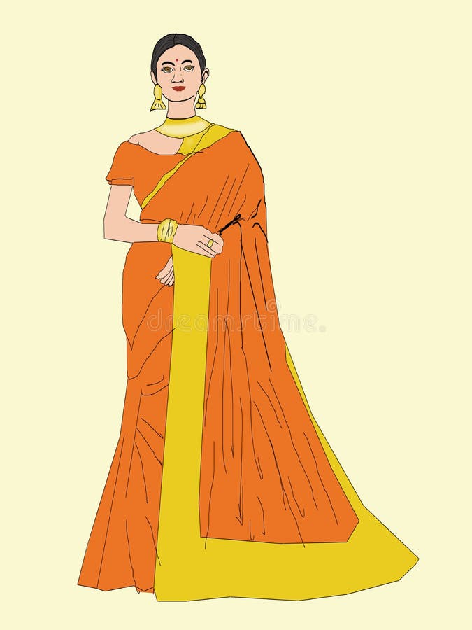 How to draw a Gorgeous Traditional Girl with Saree Easy | Saree Drawing ...  | Girl drawing, Digital fashion illustration, Drawings