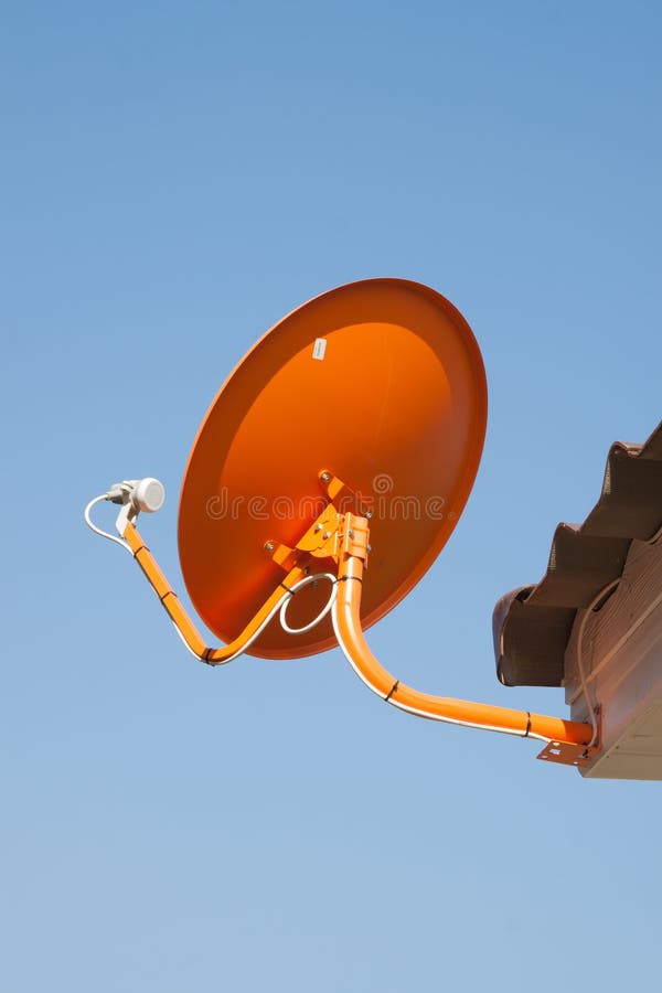 Orange Satellite Dish Dish for Receiving TV Signals Attached To the
