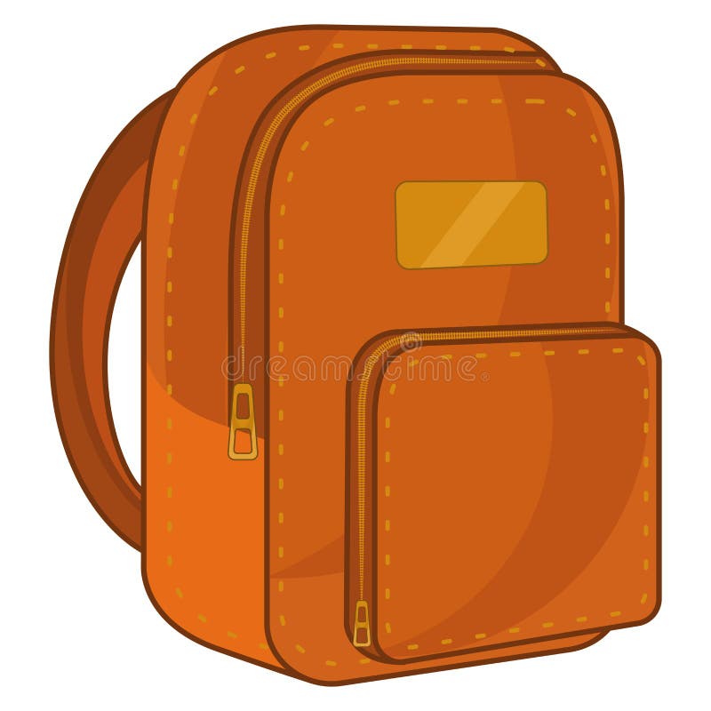 Orange School Bag in Cartoon Style. Stock Vector Illustration of