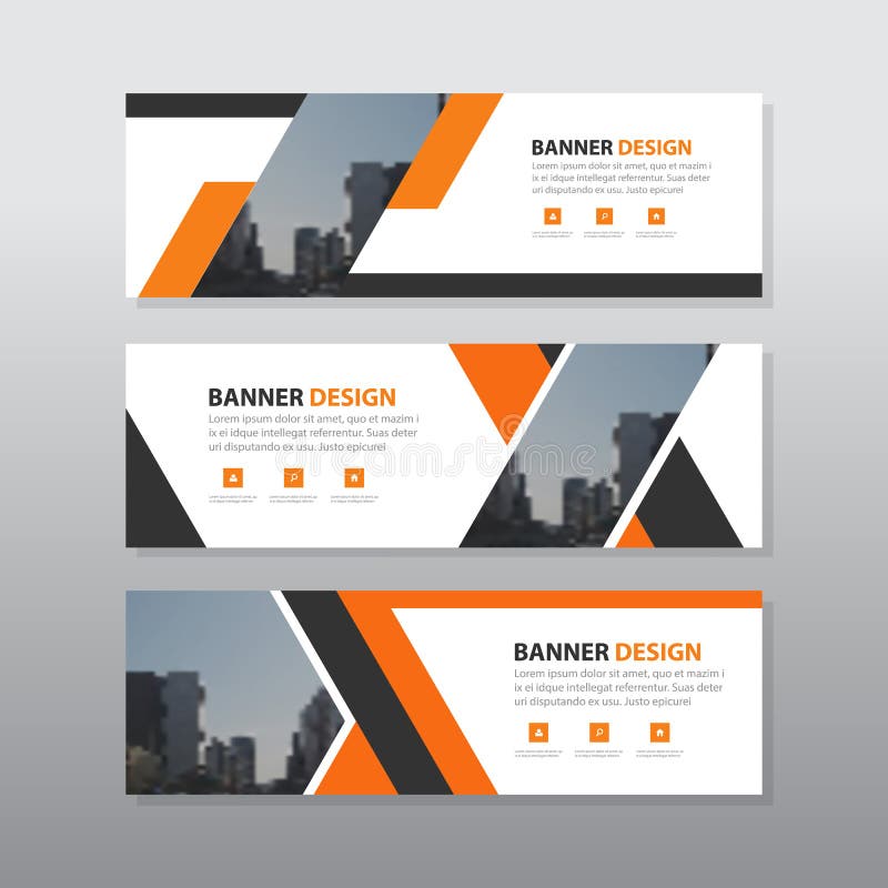 Orange schwarze abstrakte Firmenkundengeschäftfahnenschablone, flacher Designsatz der horizontalen Werbebranchefahnenplanschablon