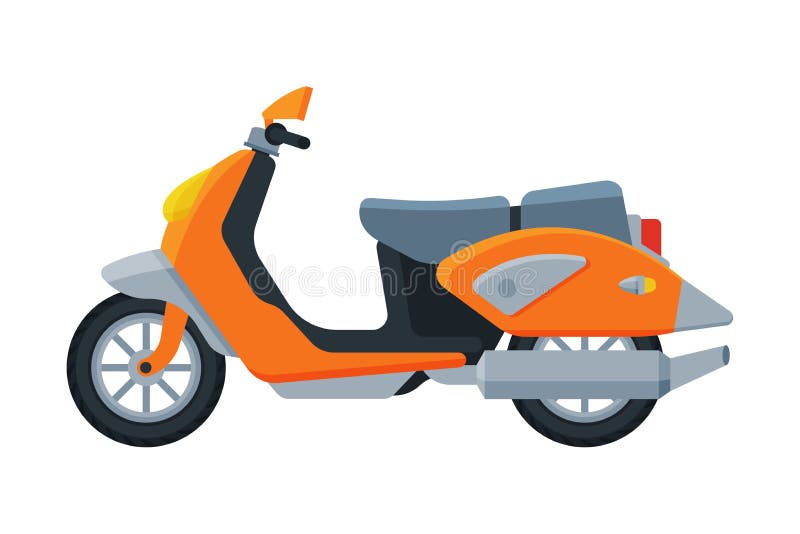 Orange Scooter, Motor Vehicle Transport, Side View Flat Vector ...