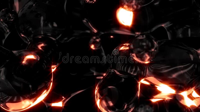 Orange shining diaphanous fluid metaspheres on black background - abstract 3D rendering vector illustration