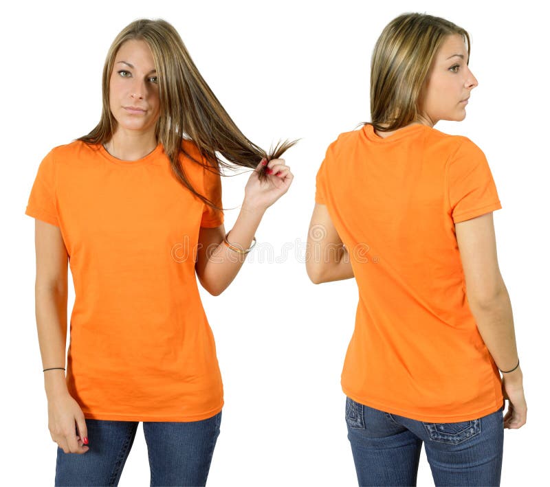 orange skjortaslitage för blank kvinnlig arkivfoto orange skjortaslitage för blank kvinnlig arkivfoto